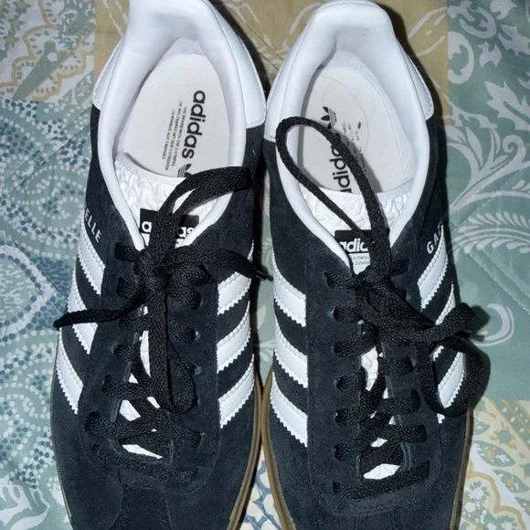 adidas Gazelle Platform Sneakers - Black with White Stripes and Gum Sole - Picture 3 of 3